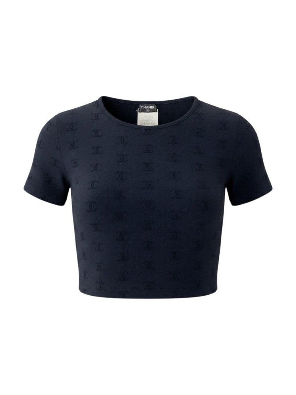 Chanel 97P Ce8 Vintage CC Logo Cropped T Fitted Top Black